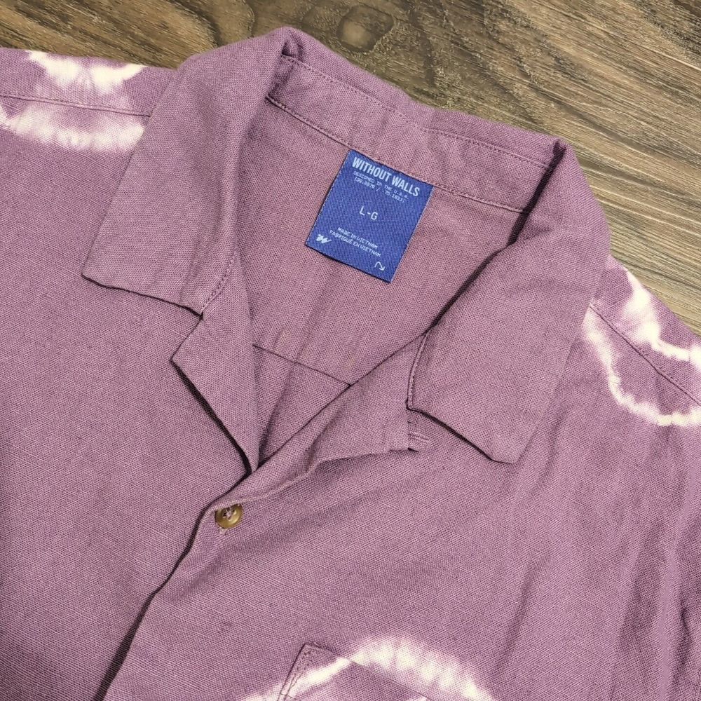 Without Walls Shirt Men‎ Large Lavendar Purple Aztec Button Tie Die Linen 24B
